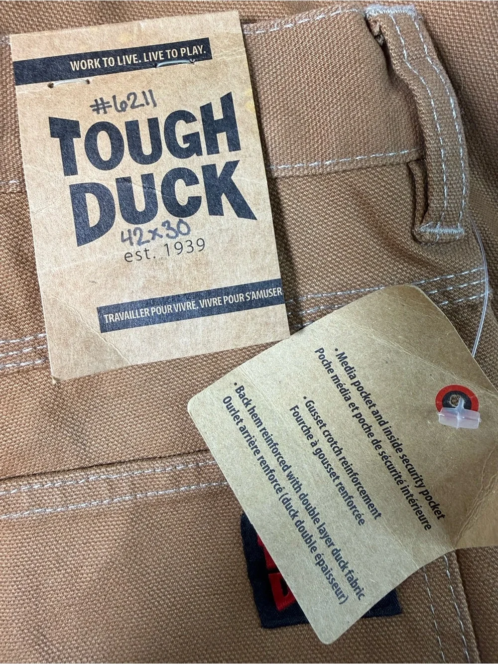 Tough Duck Men’s 42x30 Brown Cotton Work Utility Pants NWT